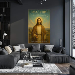 Jesus Christ Serenity in Pastoral Landscape Religious Poster