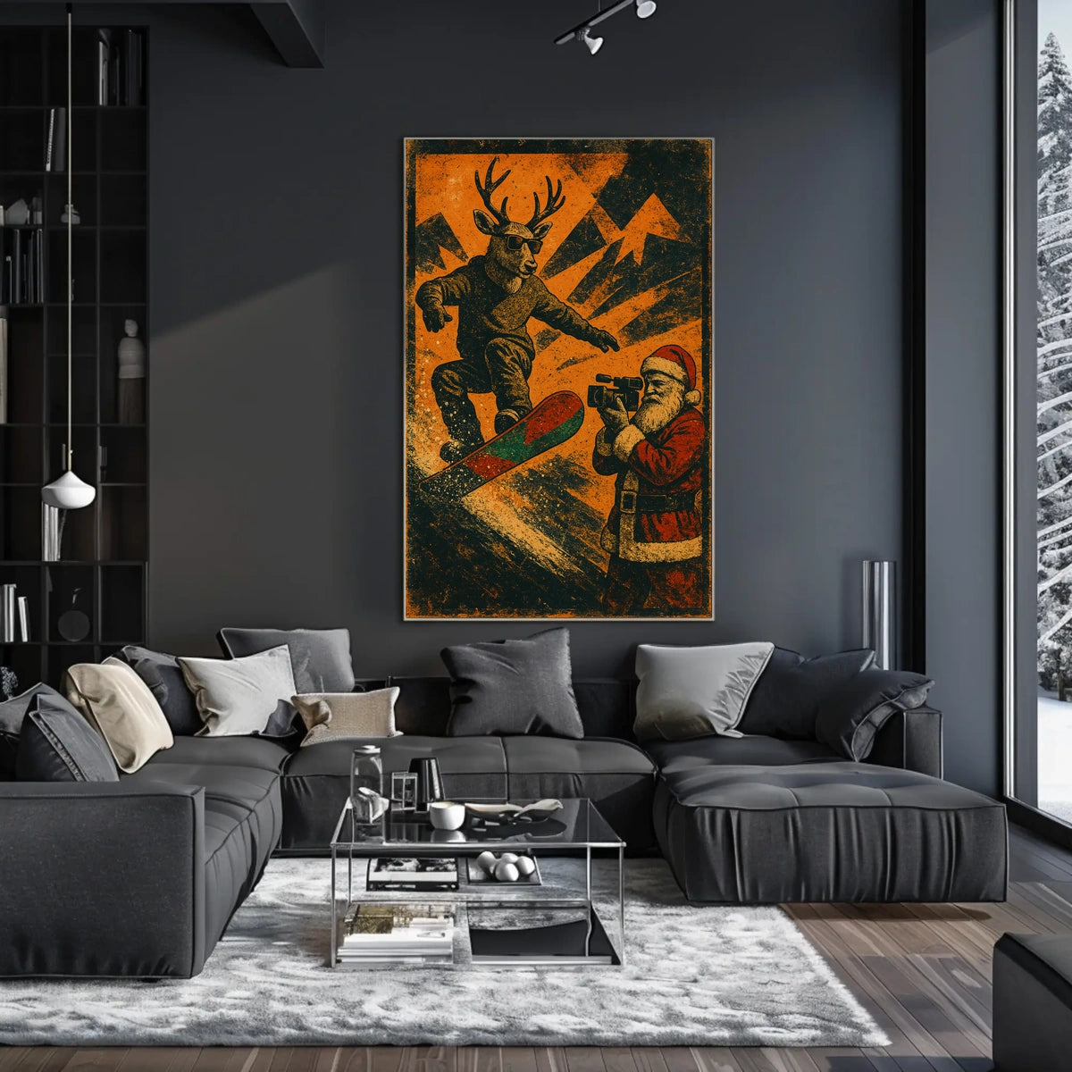 Reindeer Snowboarding Adventure Poster