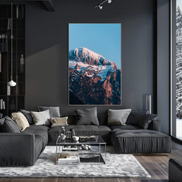 Majestic Snow-Capped Mountain Sunrise Photorealistic Poster