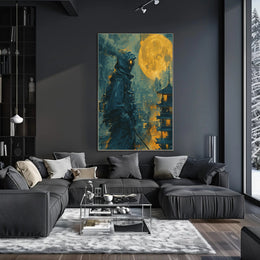 Futuristic Samurai Under A Full Moon Poster PosterGoat
