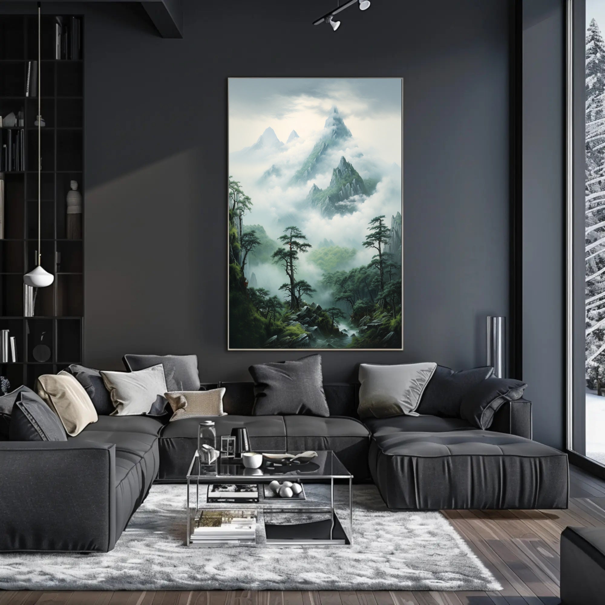 Serene East Asian Mountain Landscape Artwork Poster