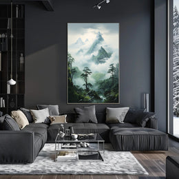 Serene East Asian Mountain Landscape Artwork Poster