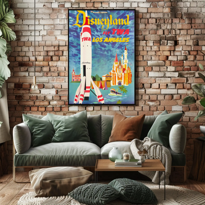1955 TWA Disneyland Moonliner Advertising Travel Poster