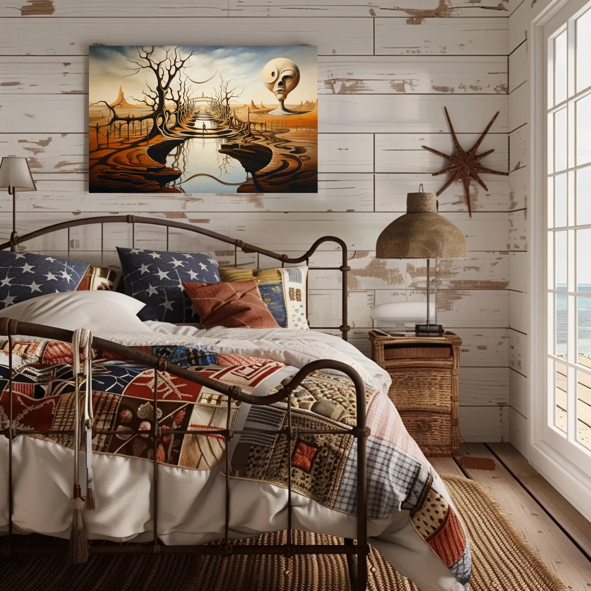 Surreal Landscape with Enigmatic Sculpture Artistic Poster