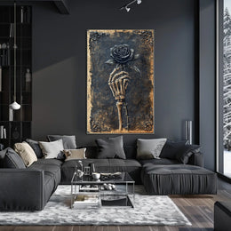 Skeletal Hand with Rose: Abstract, Artistic, or Pop Culture Poster
