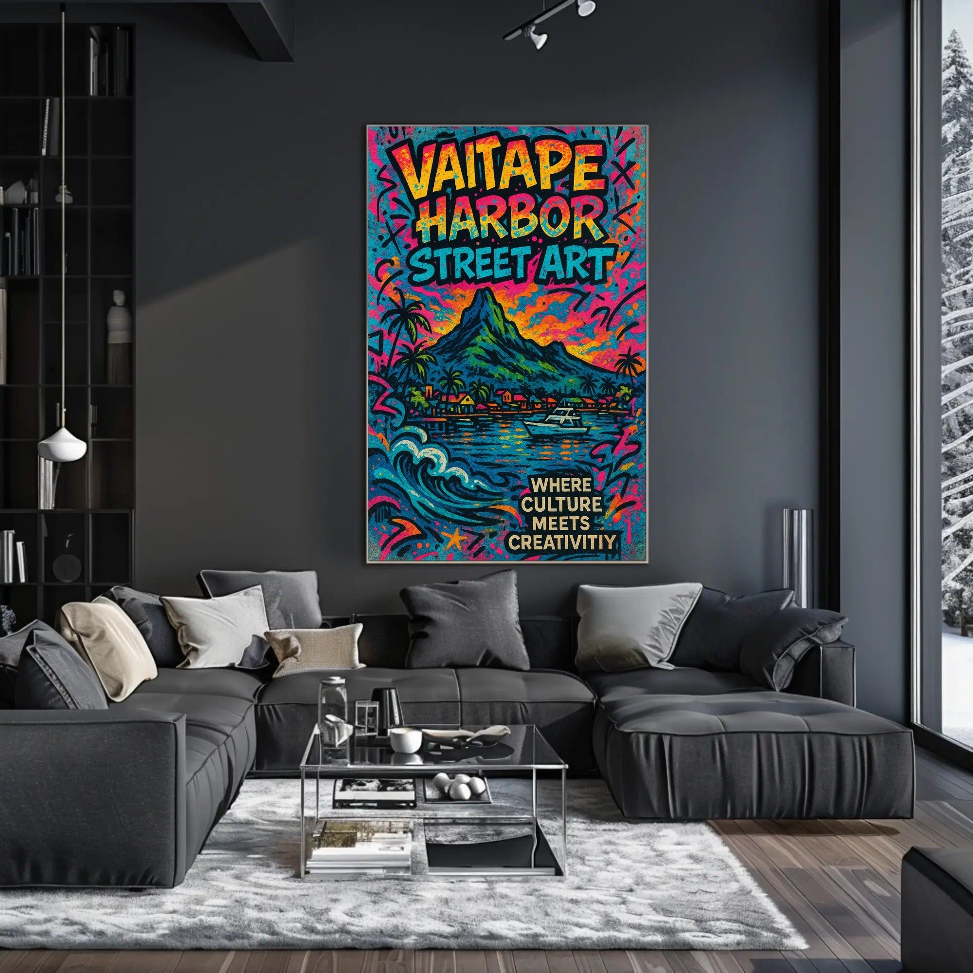 Vaitape Harbor Street Art Poster Vibrant Travel Print