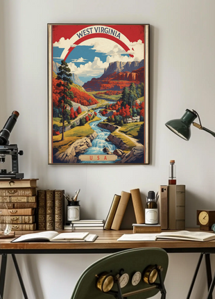 West Virginia Canyon River Mountainscape Vintage Travel Poster