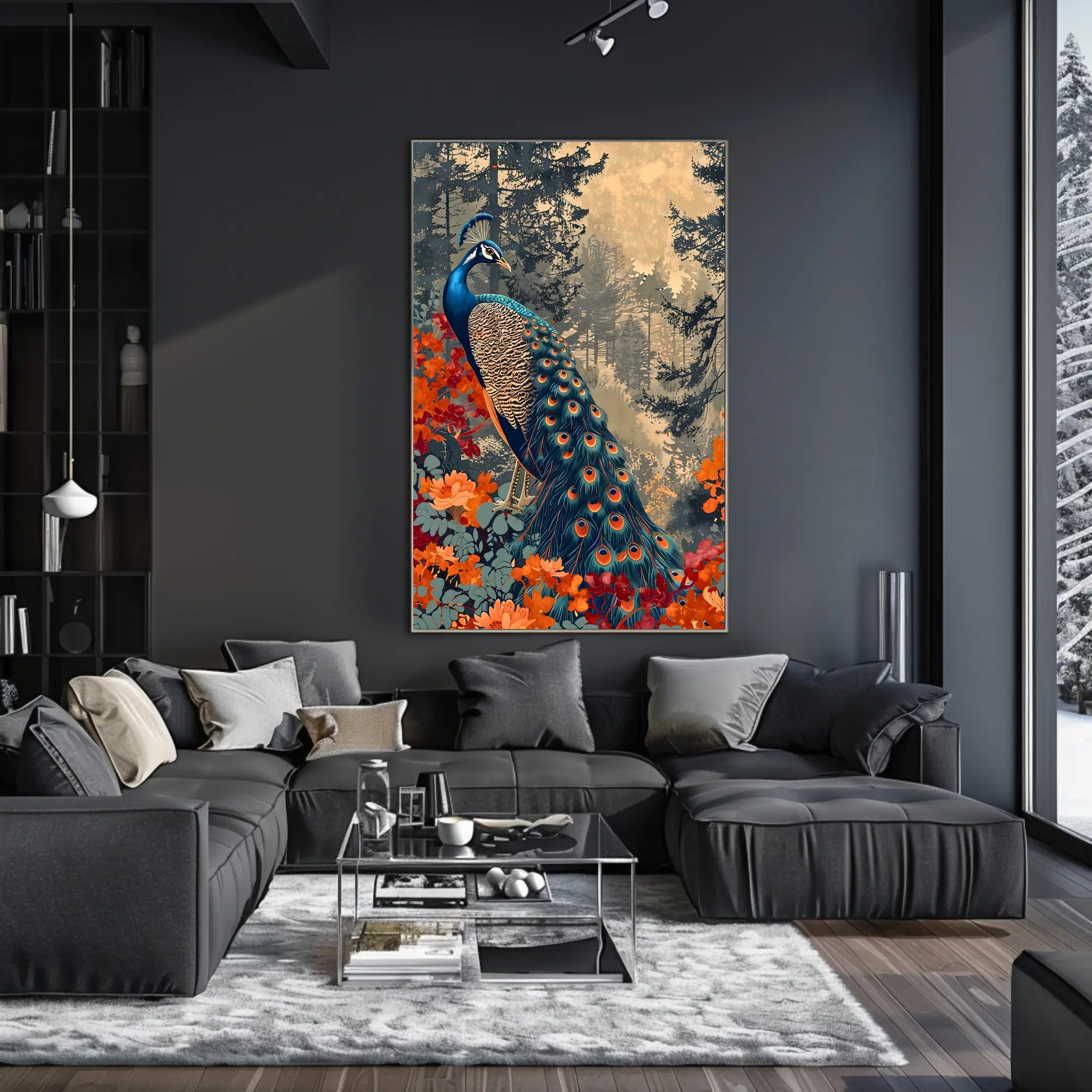 Majestic Peacock In Autumn Forest William Morris Art Poster