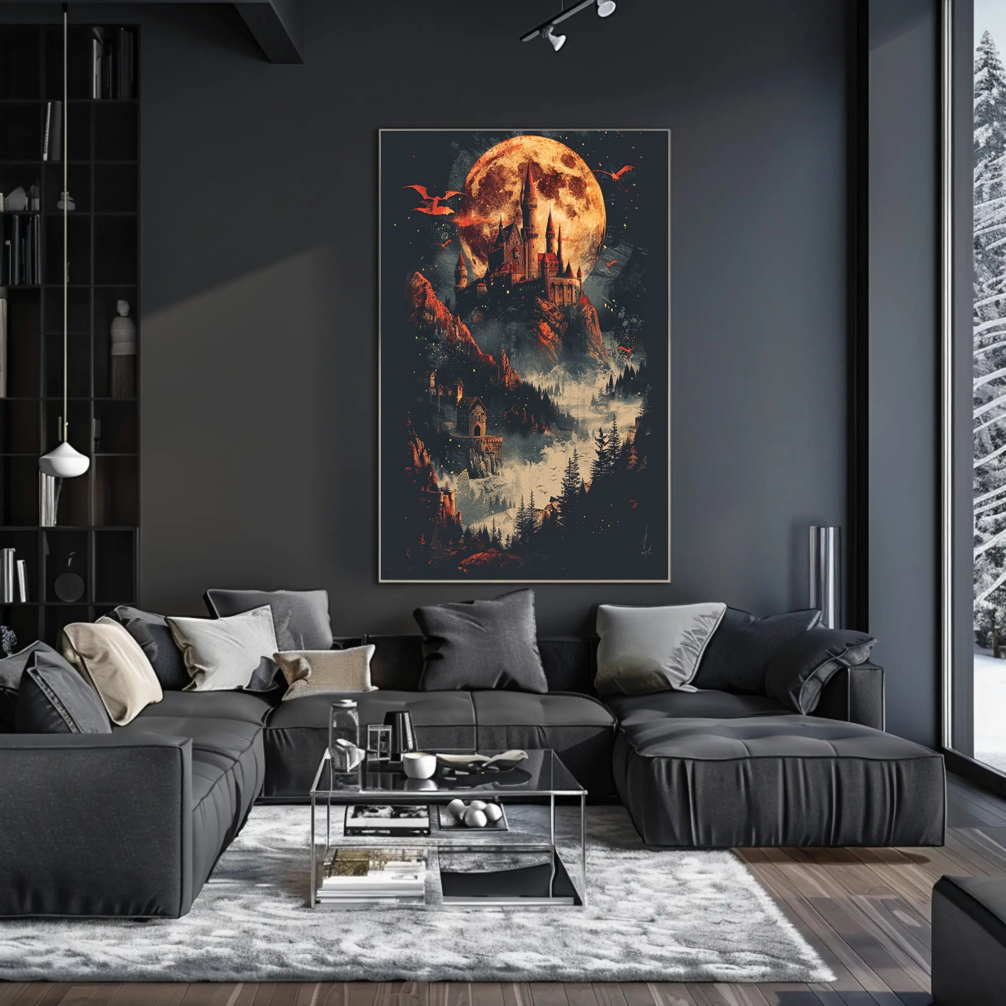 Mystical Castle and Dragons Fantasy Art Poster PosterGoat