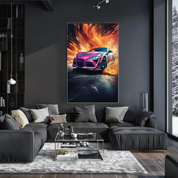 Modern Sports Travel Poster Featuring Dynamic Vehicles