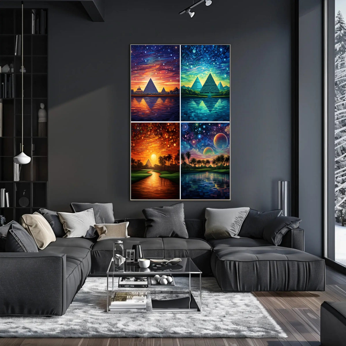 Egyptian Pyramids in Dreamlike Celestial Landscapes Cultural Poster