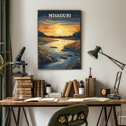 Missouri River Sunset Vintage Poster