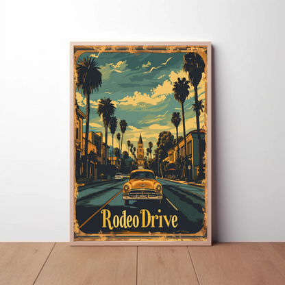 Rodeo Drive Vintage Car Beverly Hills Travel Poster