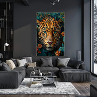 Leopard's Tranquil Gaze: Photorealistic Animal Poster