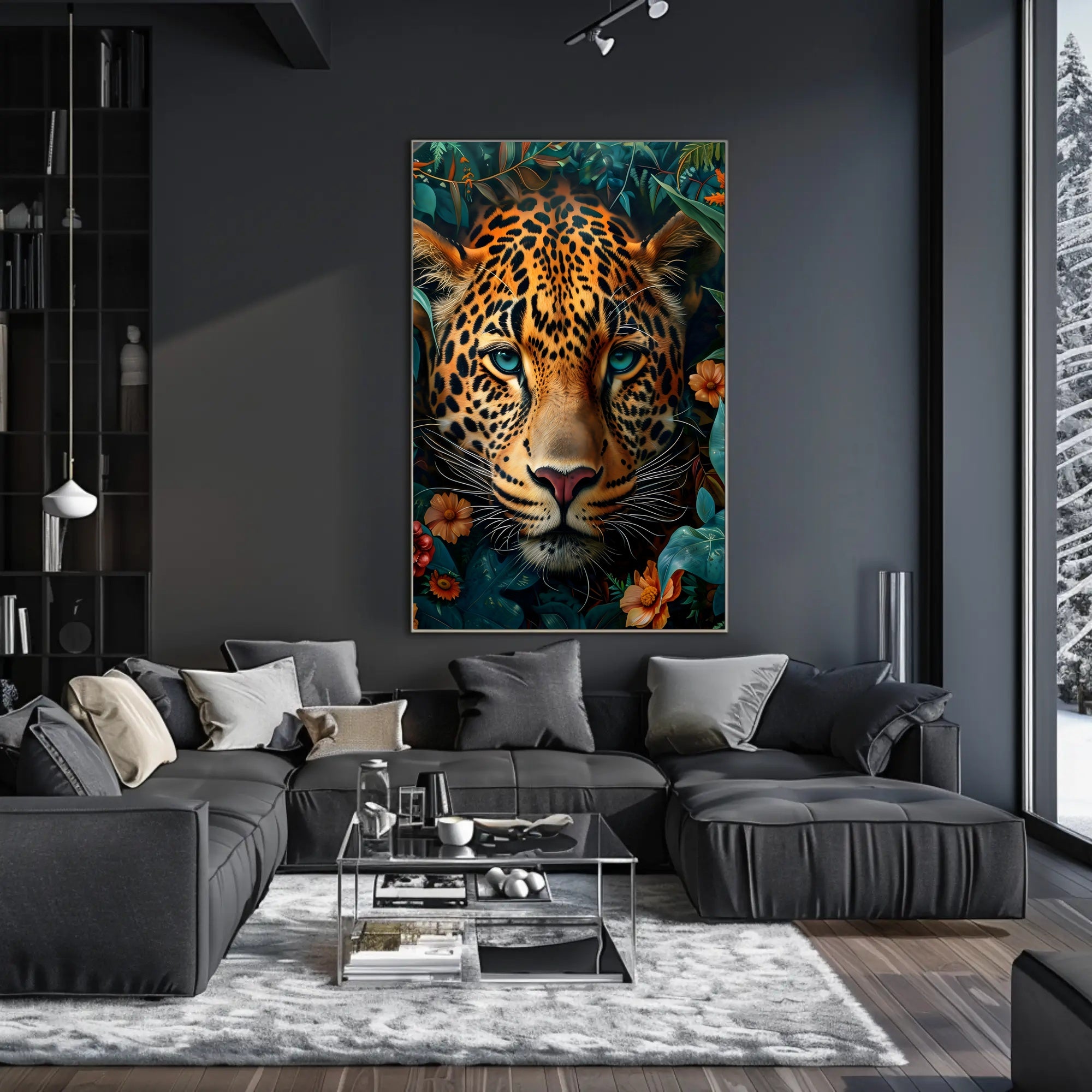 Leopard's Tranquil Gaze: Photorealistic Animal Poster