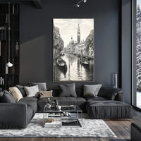 Venetian Canal Scene Monochrome Cultural or Heritage Poster