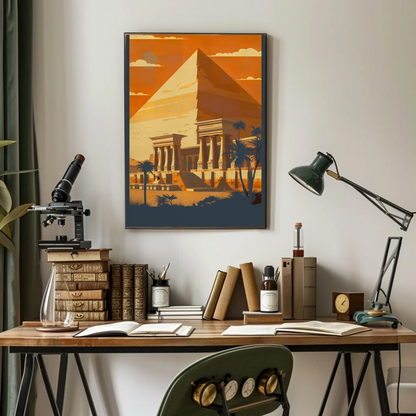 Egypt Pyramid Temple Palm Sunset Vintage Travel Poster