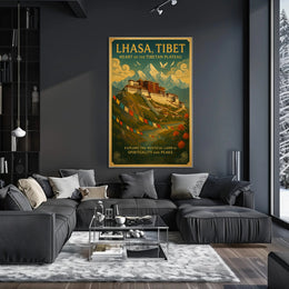 Lhasa Vintage Travel Poster with Tibetan Spiritual Essence