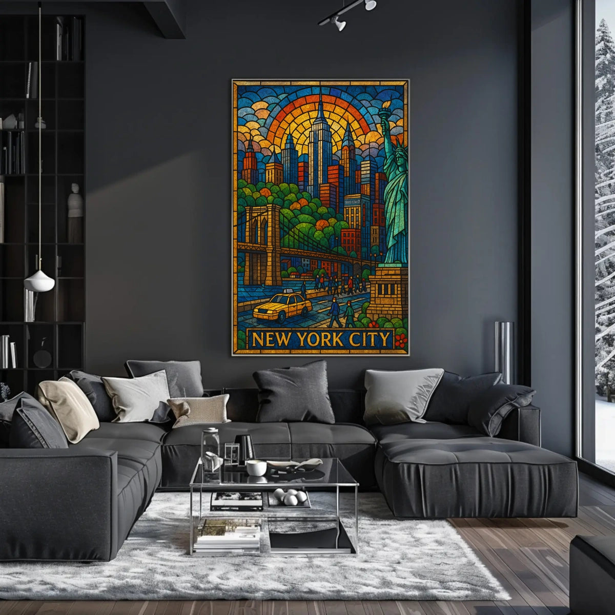 New York City Vibrant Stained Glass Poster Modern Wall Art