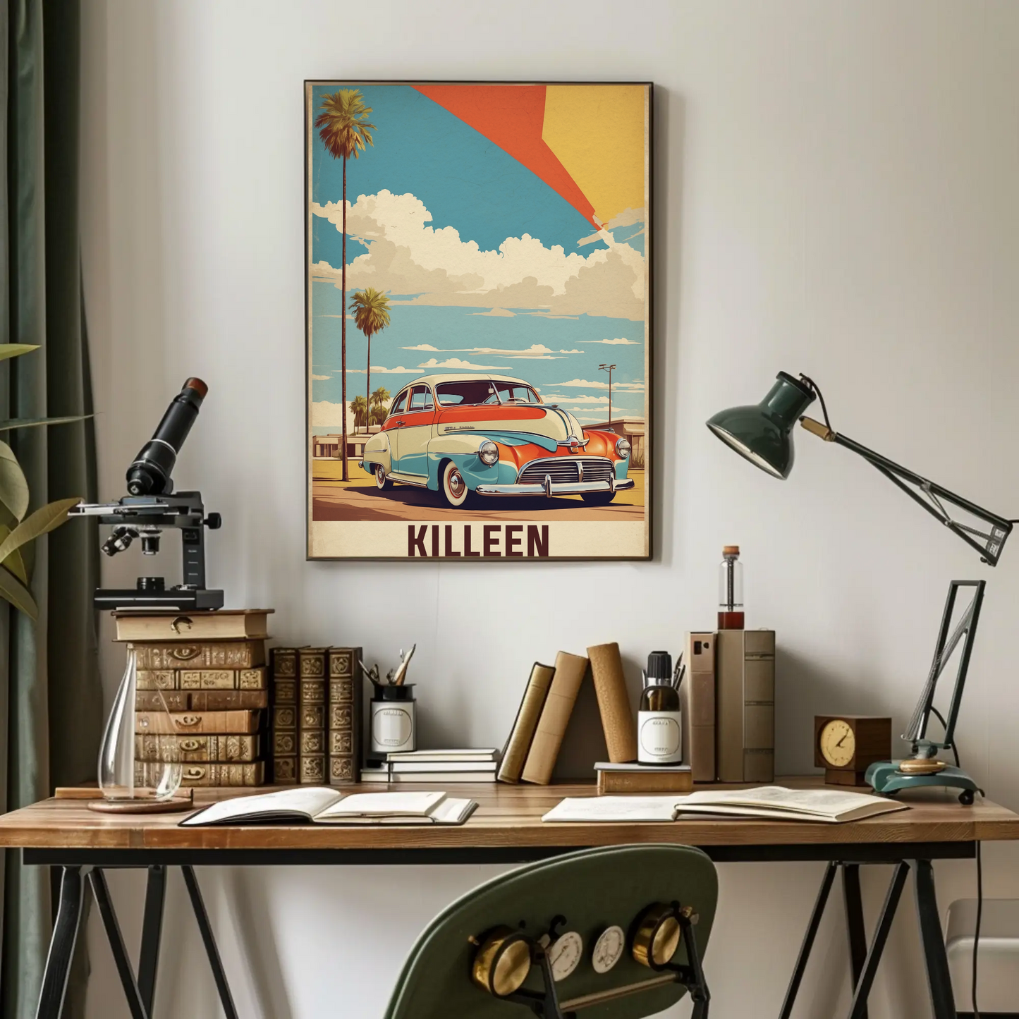 Killeen Texas Classic Car Palm Drive Vintage Travel Poster