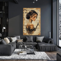 Elegant Violinist with Vintage Sheet Music - Music Poster