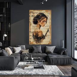 Elegant Violinist with Vintage Sheet Music - Music Poster