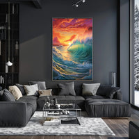 Vibrant Ocean Sunset Wave Artistic Poster