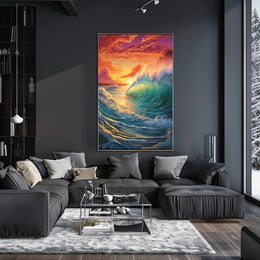 Vibrant Ocean Sunset Wave Artistic Poster