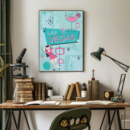 Las Vegas Retro Girl Martini Sign Midcentury Poster