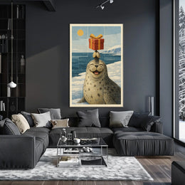 Joyful Seal With A Gift Poster