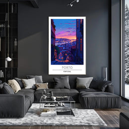 Porto Evening Skyline: Enchanting Travel Poster