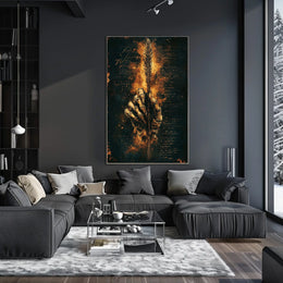 Skeleton Hand with Fiery Quill Artistic Poster