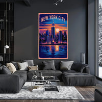 New York City Skyline at Sunset Poster Modern Wall Art