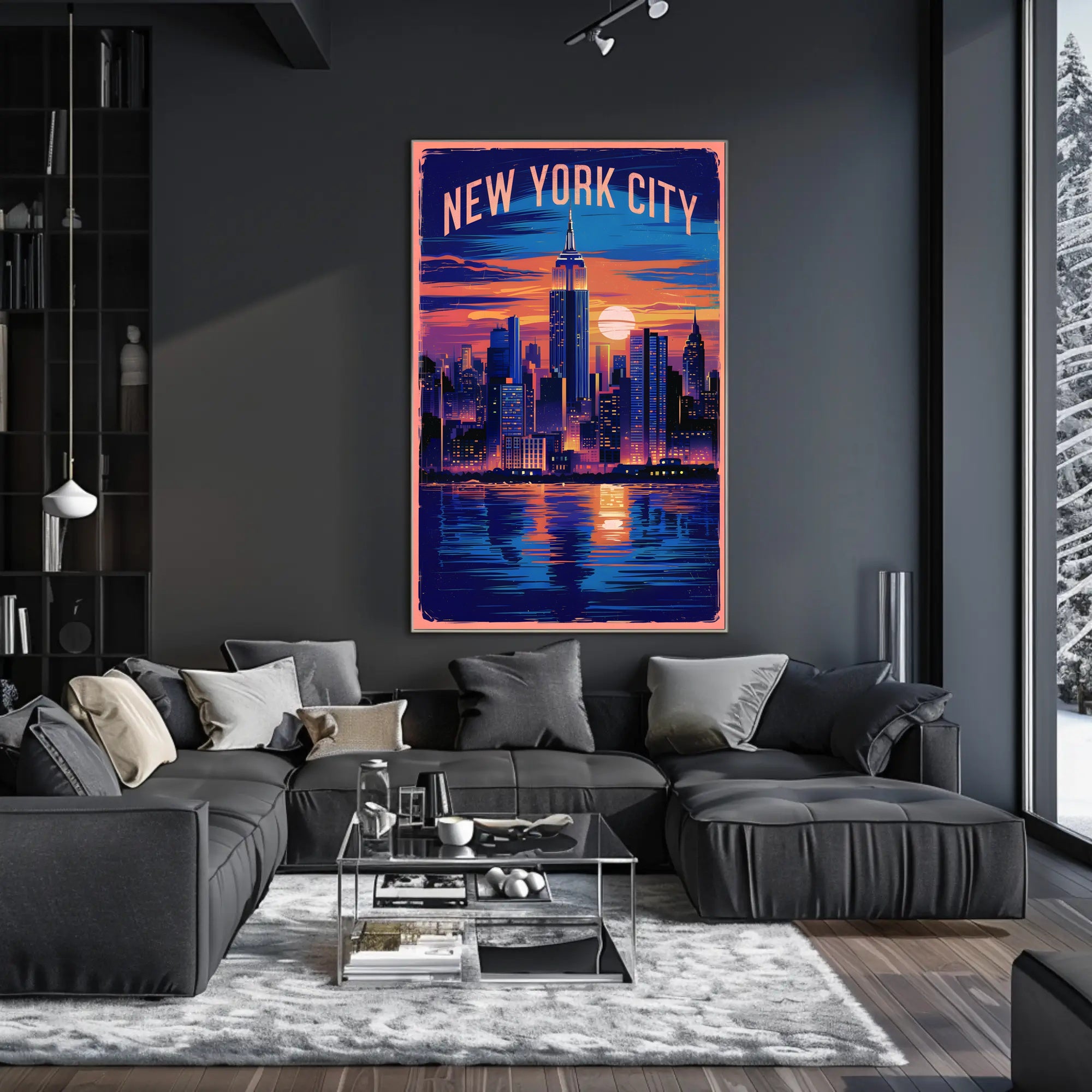 New York City Skyline at Sunset Poster Modern Wall Art