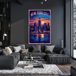 New York City Skyline at Sunset Poster Modern Wall Art