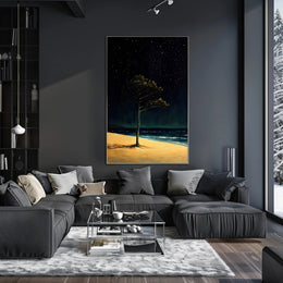 Solitary Tree Poster Starry Night Minimalist Beach