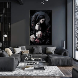 Dark Angelic Fantasy Woman with Dramatic Flowers Poster PosterGoat