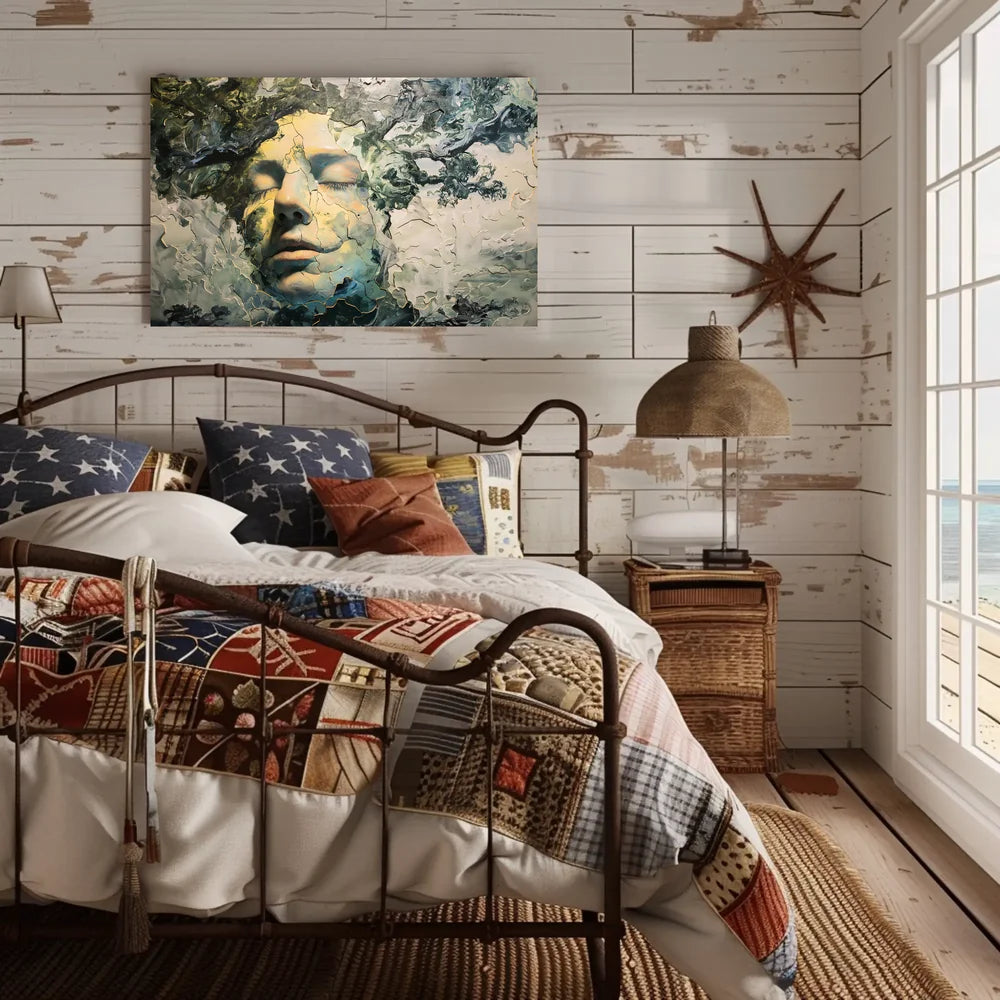 Surreal Nature-Inspired Human Face Art Poster