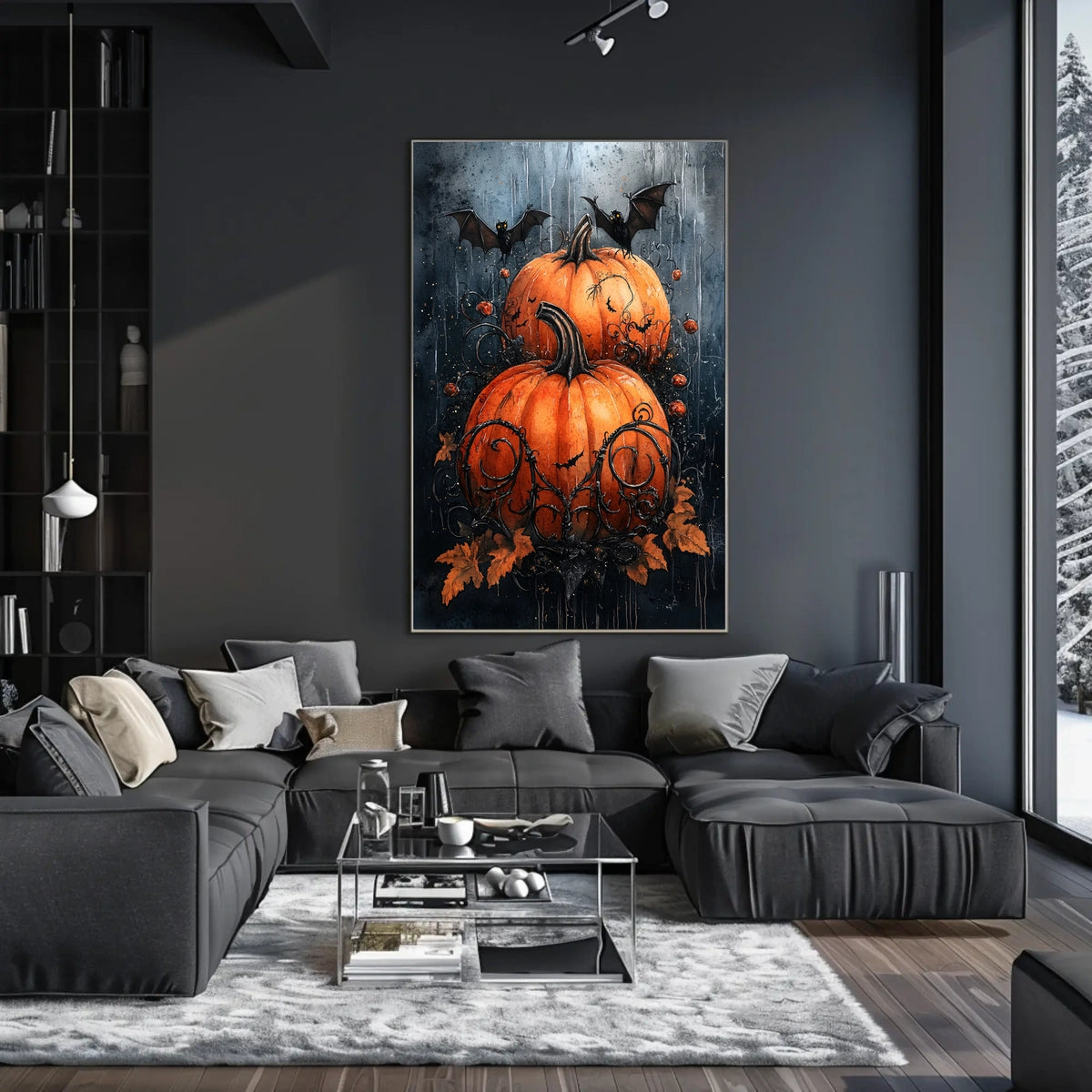 Halloween Pumpkin and Bat Spooky Scene Artistic Poster