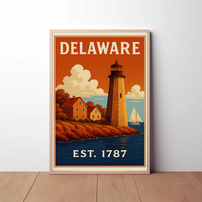 Delaware Coastal Lighthouse Colonial Home Travel Poster
