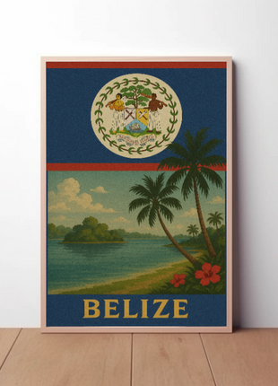Belize Tropical Coast Vintage Travel Poster