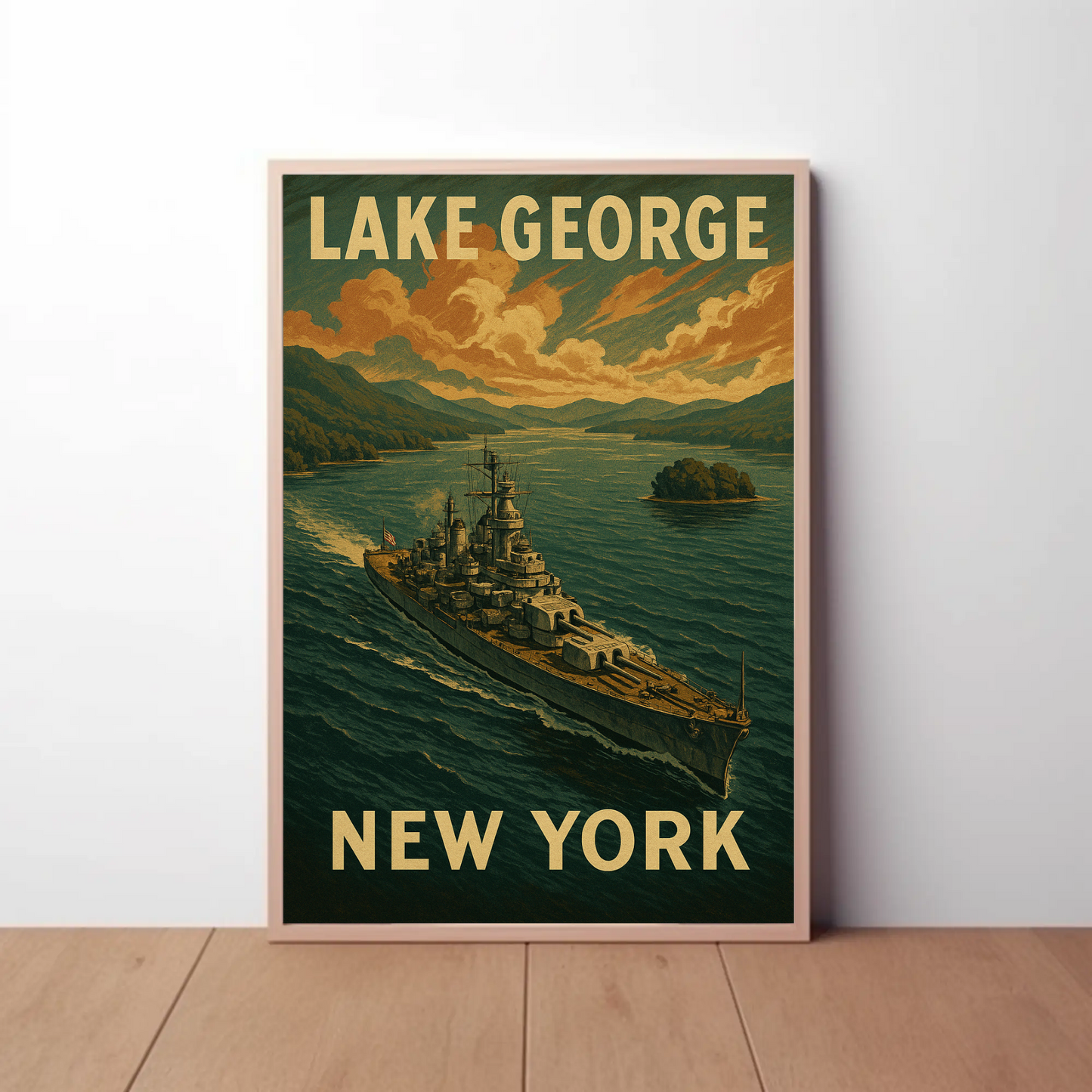 Lake George New York Battleship Scenic Travel Poster
