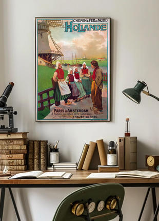 Paris To Amsterdam Windmills Costume Vintage Travel Poster