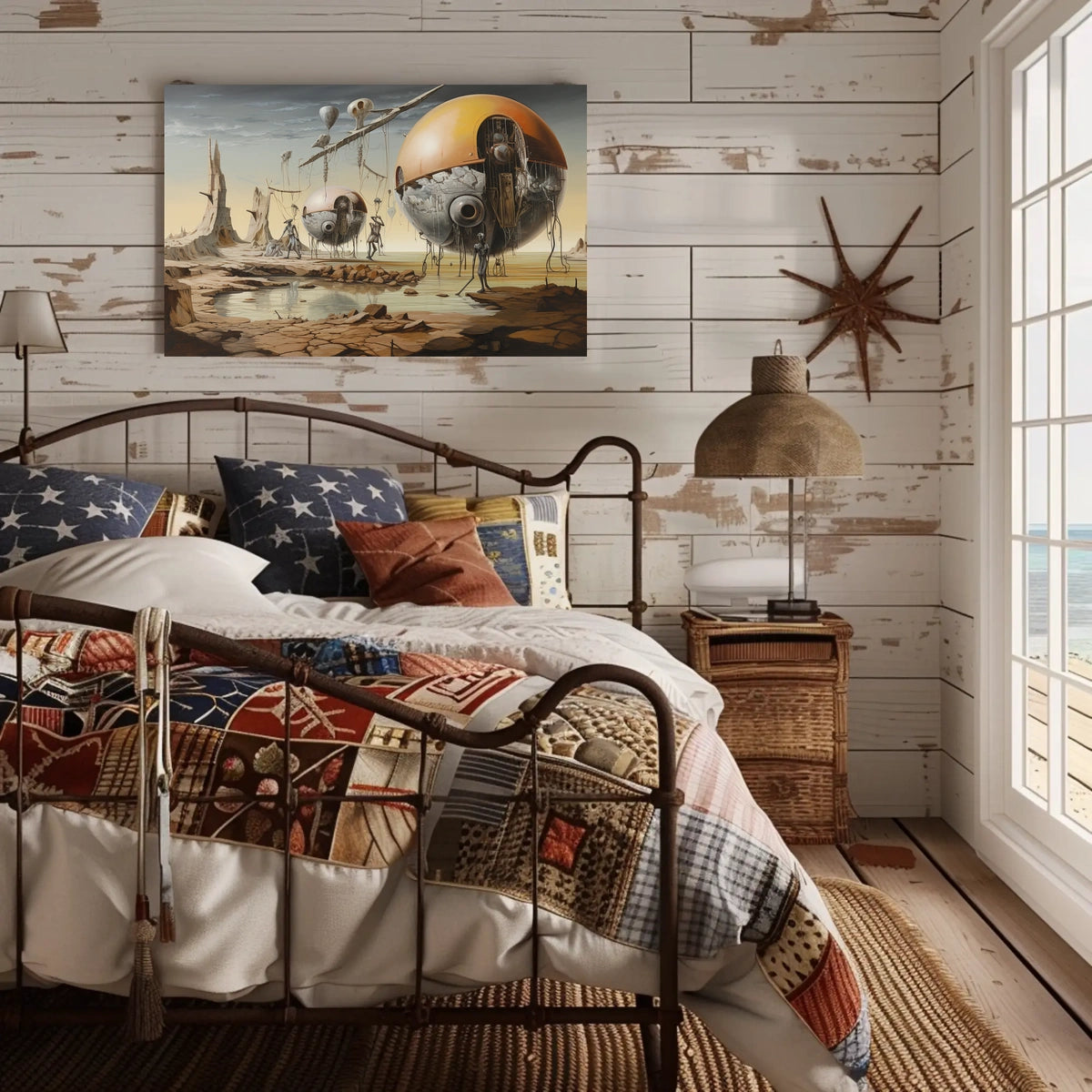 Futuristic Machines in a Surreal Desert Landscape Poster