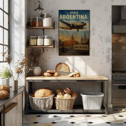 Visit Argentina Sun Emblem Building Flight Travel Poster