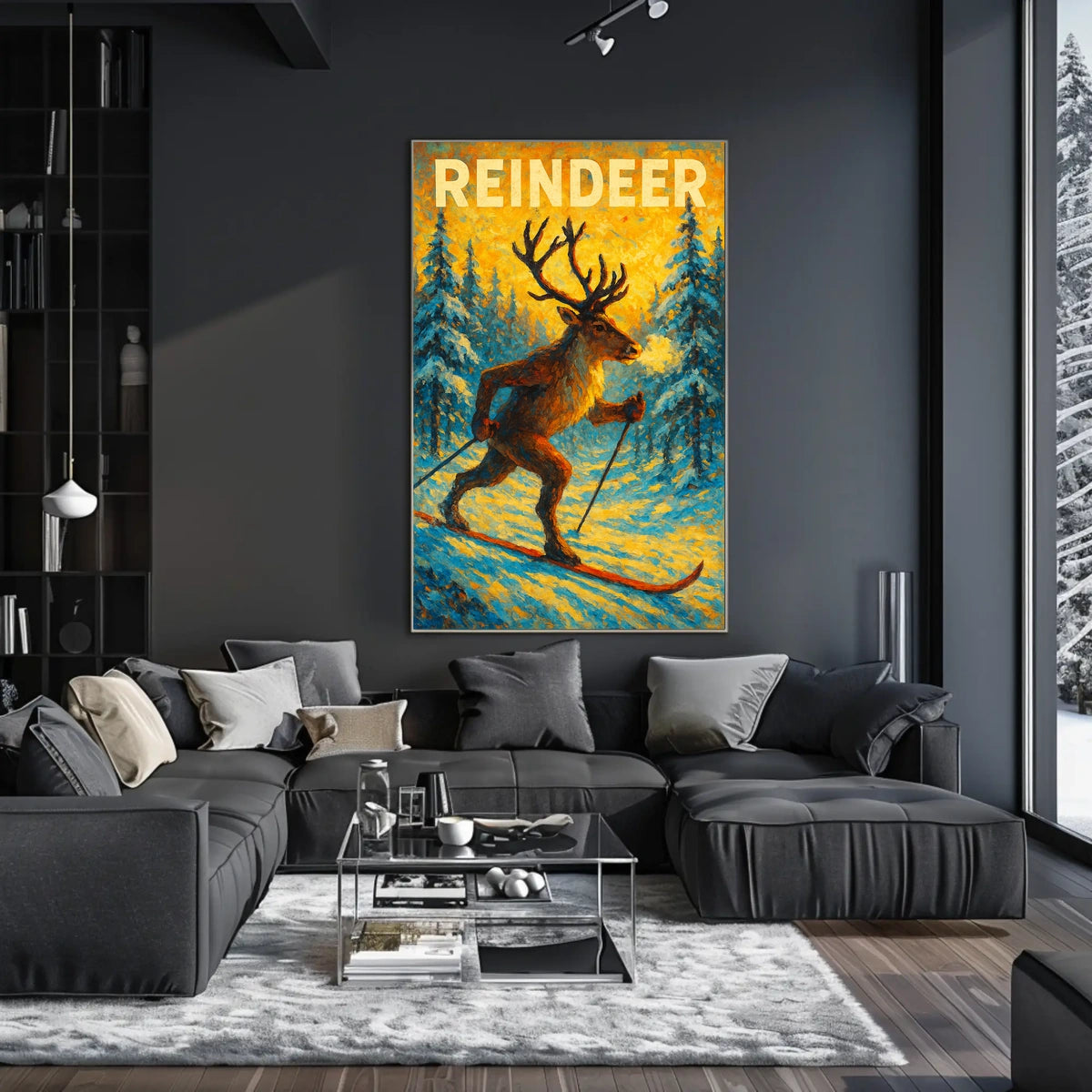 Reindeer On Skis Poster