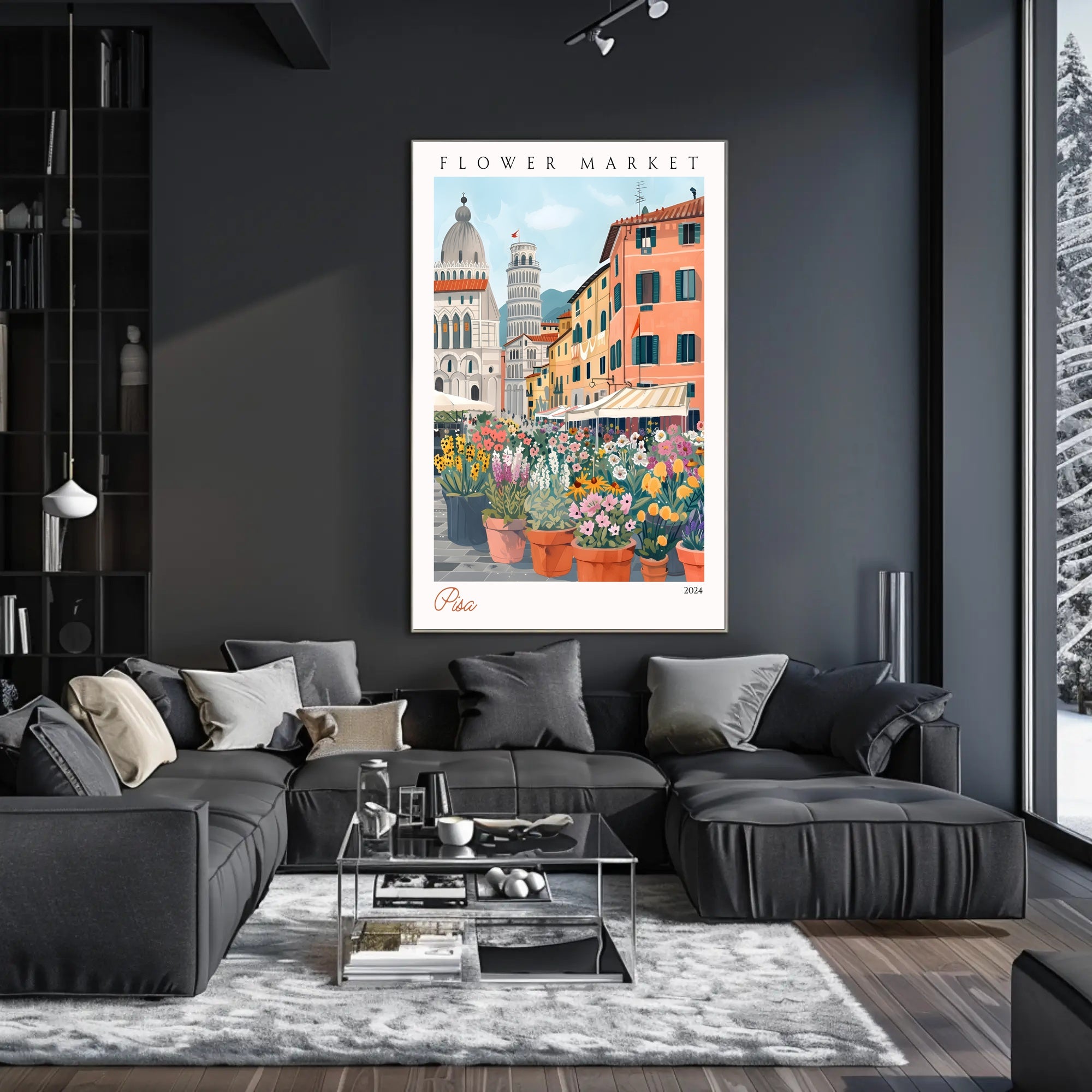 Vibrant Flower Market in Pisa Poster PosterGoat