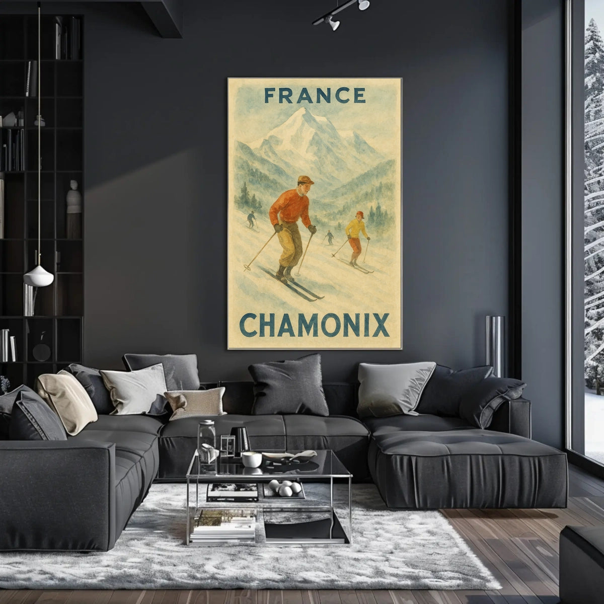 Chamonix Skiing Adventure Vintage Travel Poster