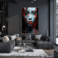 Fragmented Mosaic Female Face: Abstract Art Poster