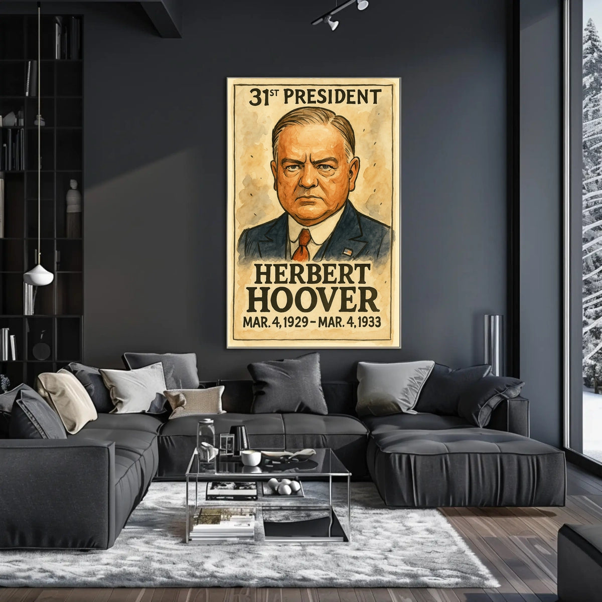 Herbert Hoover 31st President of the United States Exaggerated Cartoon Sketch Poster